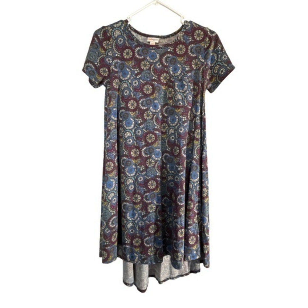 Women's Lularoe Blue Maroon White Gray Carly Hi-Low Dress Size XXS EUC #7372